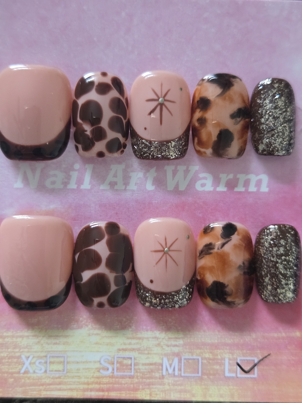 Pink Animal Print Press-On Nails Medium NWT 1.5 In Length